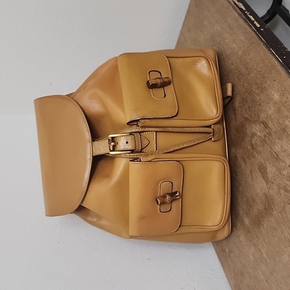 GUCCI Backpack Leather Mustard Yellow with Bamboo handle - Picture 1 of 16